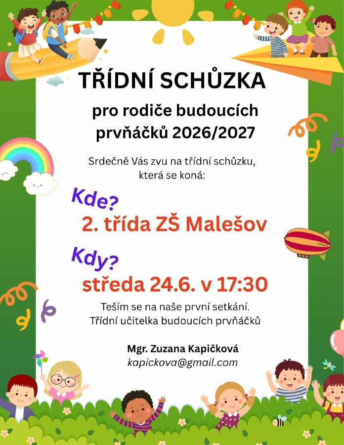 Pozvánka na třídní schůzku pro rodiče budoucích prvňáčků